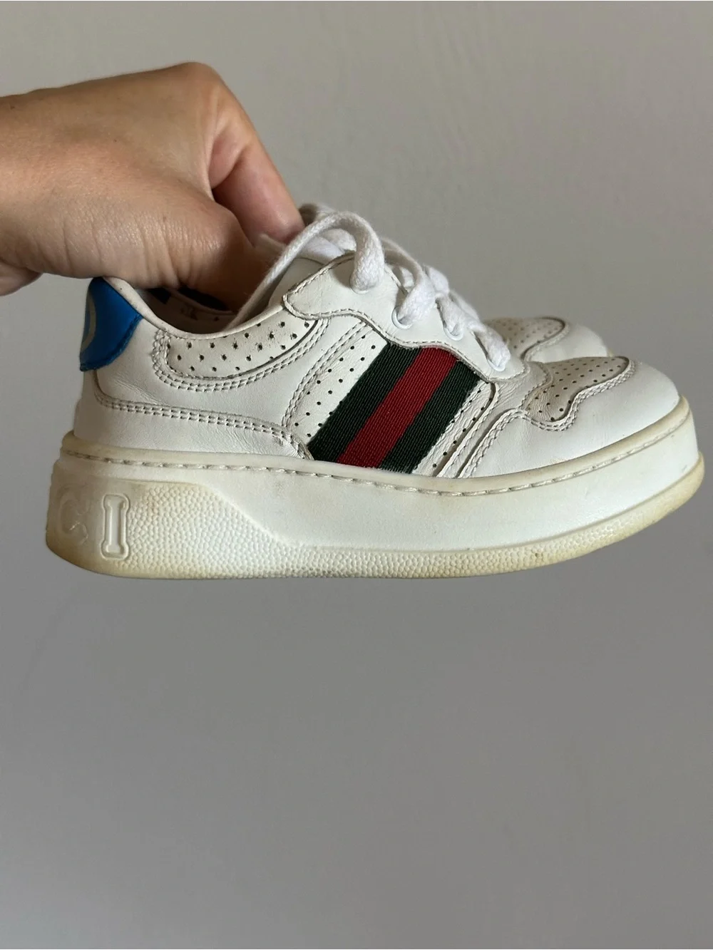 Gucci Ace Kids Screener Sneakers EU 25 White Leather Web Red And Green Stripe